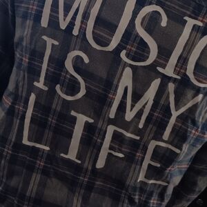 Flannel Plaid Womens Shirt with Graphic Music LIFE style. Layers Or Overlay